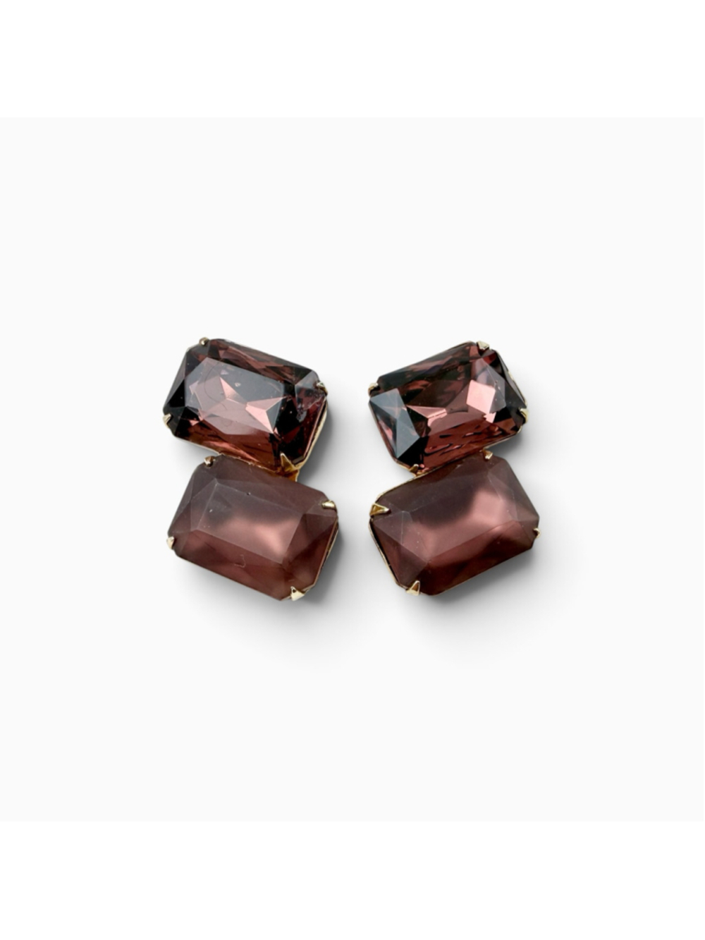 Vintage Purple Clip On Earrings, Large Faceted Glass Rhinestone Earrings, Mauve